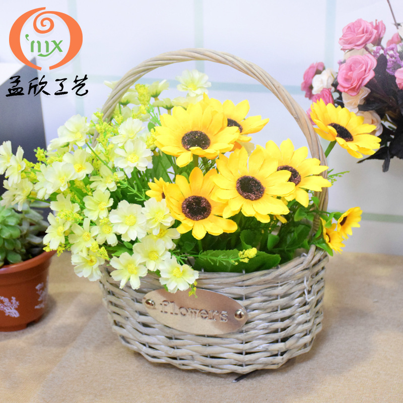 Straw flower arrangement Flower basket Mini Succulent originality Flower pot Home Furnishing decorate Flower pot wholesale Willow hand basket Oval Flower basket