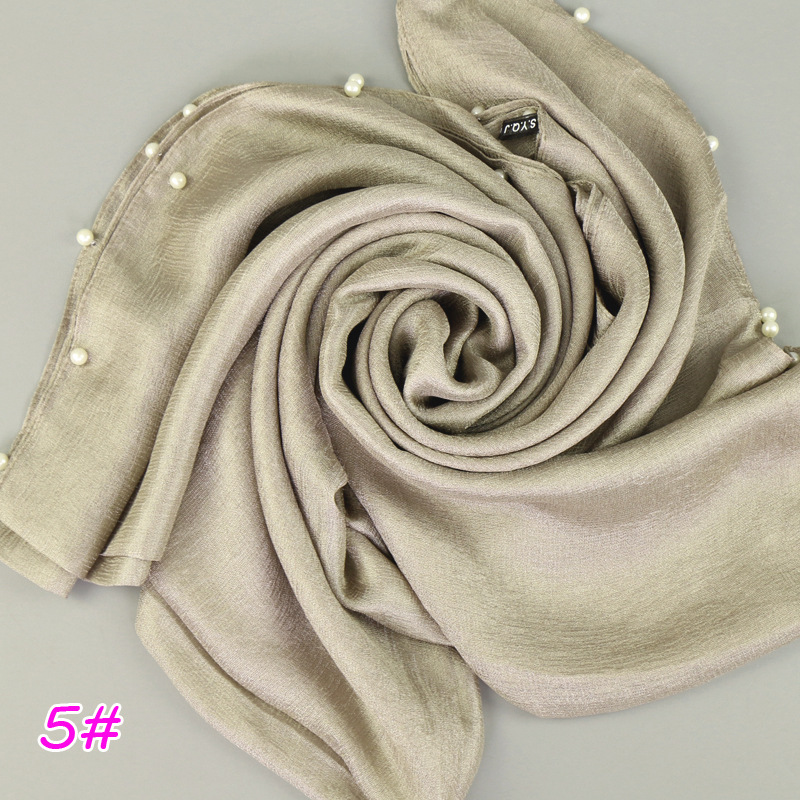 5# -钉珍珠围巾荷兰亚麻单色围巾