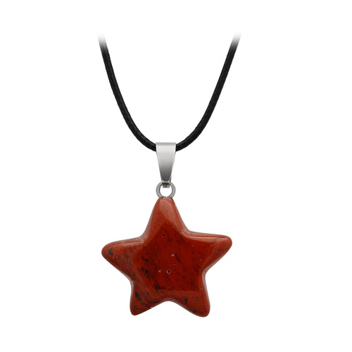 European and American necklace natural stone hand-carved five-pointed star pendant raw stone crystal lucky star pendant set box