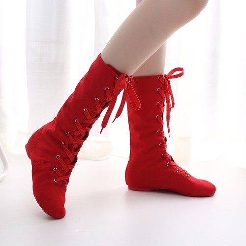 Black extended canvas jazz boots high-top modern dance shoes high-top women's soft-soled dance shoes sports practice stage performance