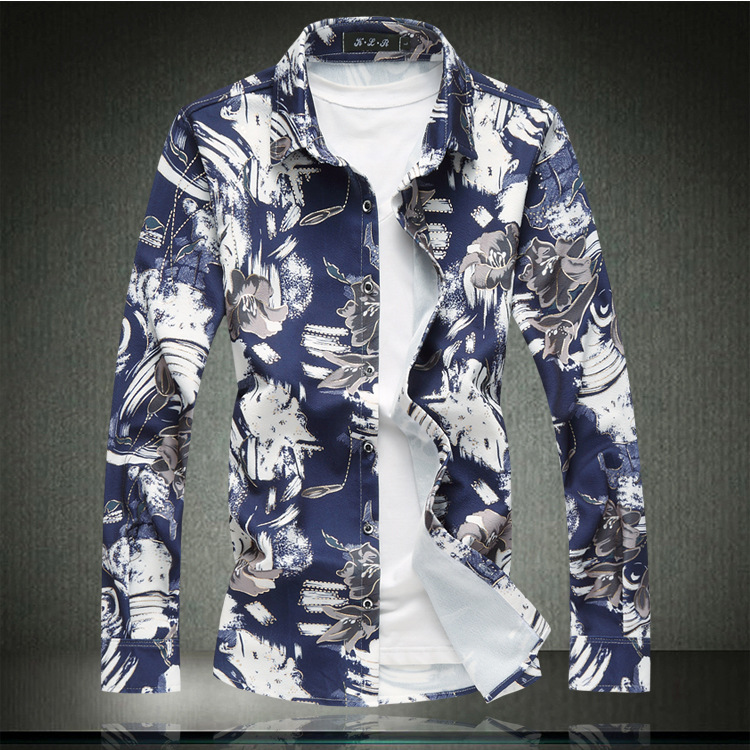 Spring and Autumn New Men's Floral Long-sleeved Shirt Plus Size Men's Thin Floral Shirt Trendy Men's Shirt Shirt