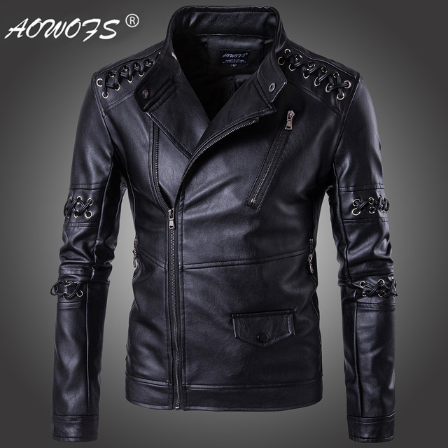 Fashionable individual braided rope stand collar men’s locomotive leather clothing men’s leather clothing