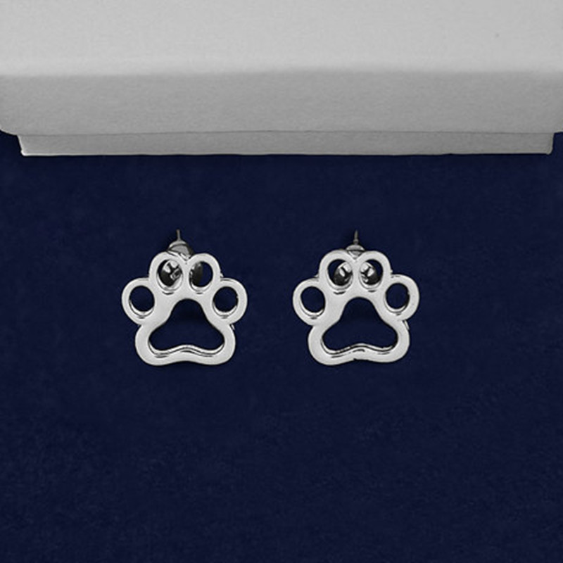 hot-saling hollow  alloy plating cute animal cat and dog foot earrings wholesale
