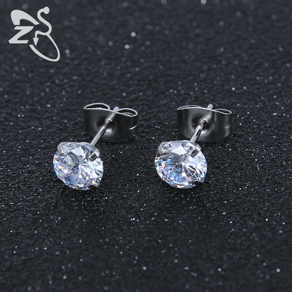 Stainless Steel Round CZ Ear Studs - Blue 0.8x10x8mm Geometric Piercing Earrings detail image 9