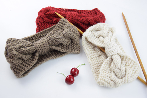European and American twist bow knitted hairband wool headband ear protection headgear handmade warm hair accessories autumn and winter headband