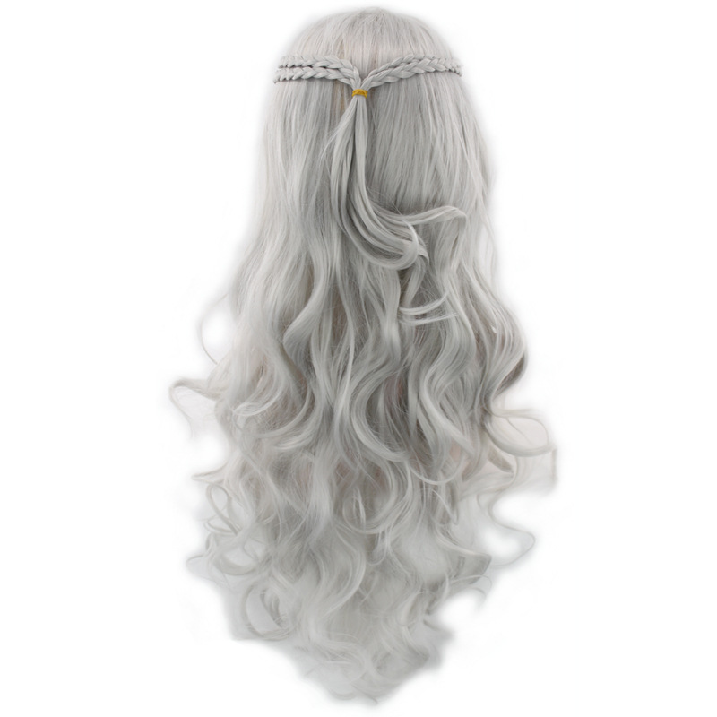 perruque synthétique The Game Song of Ice Fire Denise 70cm Tissage Argent Cheveux Longs Bouclés et Perruque Dorée Fille_voghion.com