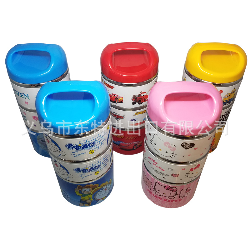 Stainless steel mini lunch box, cartoon 3-layer student lunch box, insulated picnic box, gift basket detail image 11
