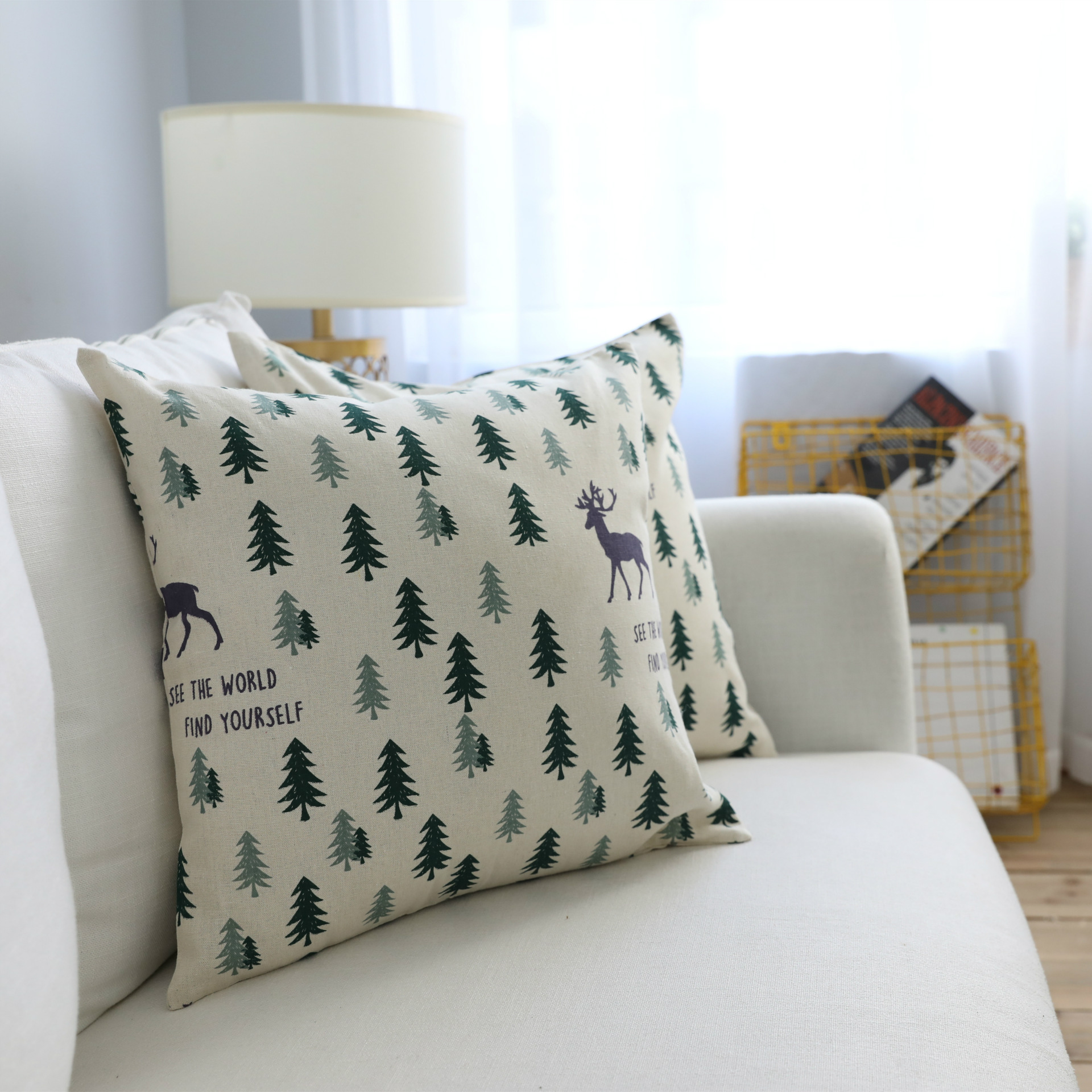 北欧简约长方形沙发抱枕腰枕套棉麻靠垫套长条椅子靠背不含芯