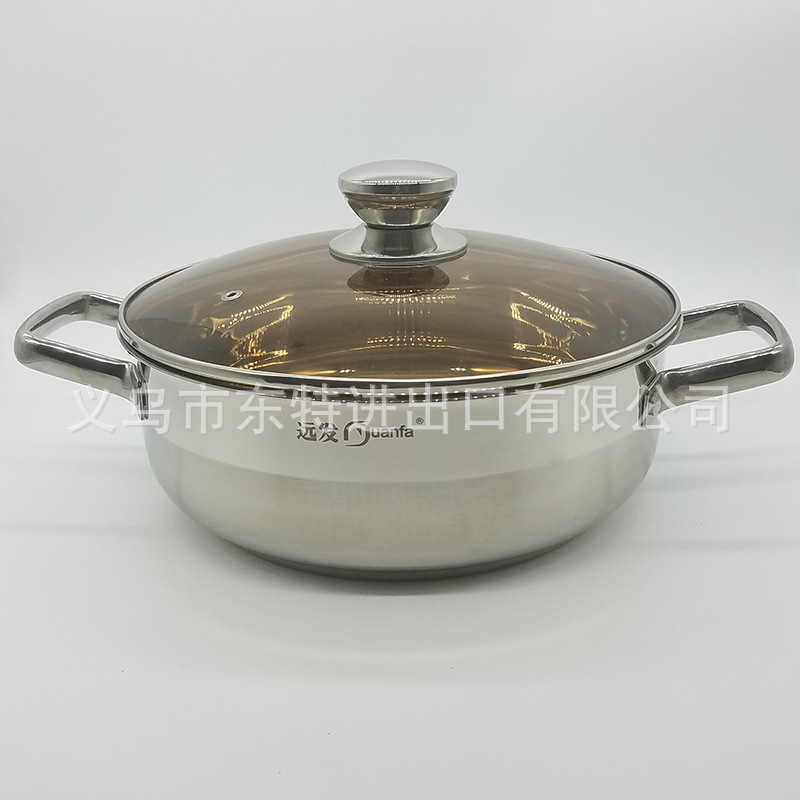 厂家直销不锈钢双耳汤锅高档家用火锅玻璃盖多用途汤锅礼品锅详情图2
