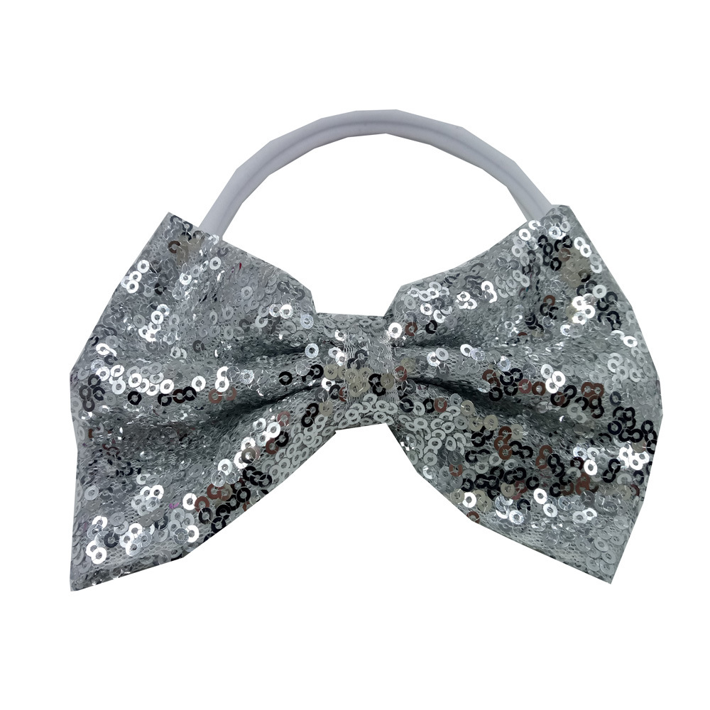 Cute Solid Color Bow Knot Cloth Sequins Hair Band 1 Piece display picture 4