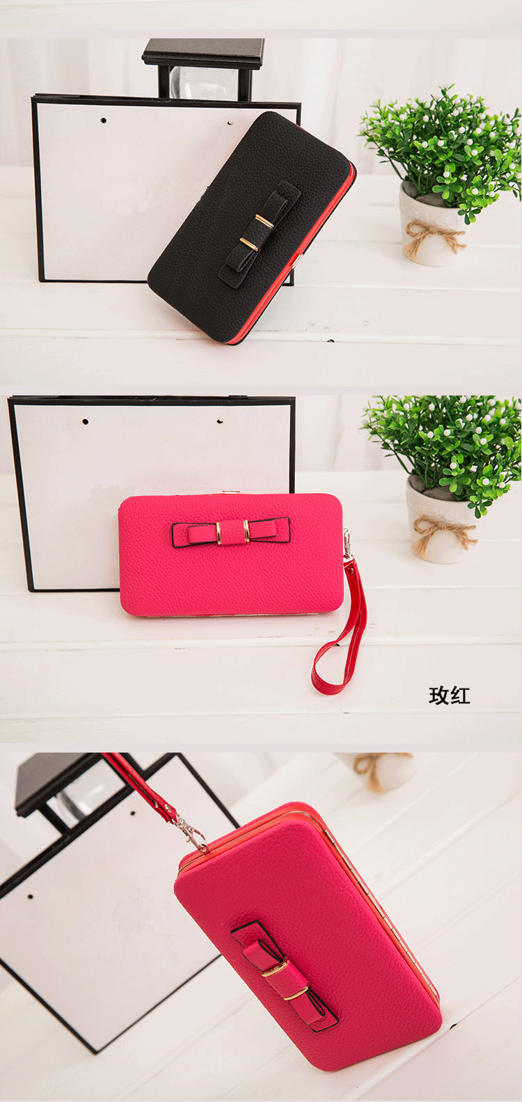 The New Korean Matte Leather Bow Tie Long Wallet Clutch Purse Mobile Phone Bag Wholesale Nihaojewelry display picture 4