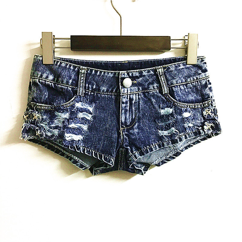 New Style Nightclub Pole Dance Hot Pants Spice Girls Elastic Slim Sexy Women's Pants Retro Color Denim Low Waist Shorts