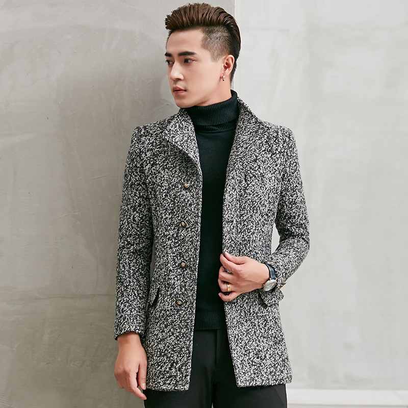 男风衣2017冬季新款男士韩版冬季加厚羊毛呢外套中长款厂家直销批|ru