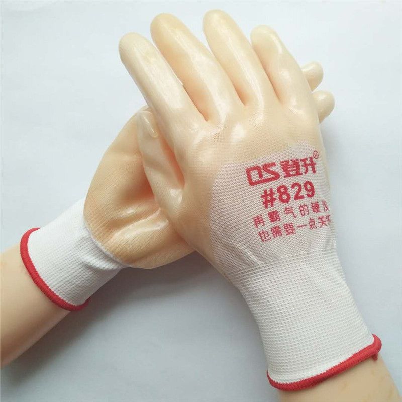 登升829 PVC浸胶半挂手套 尼龙挂胶手套 涂胶手套 防油耐酸碱手套