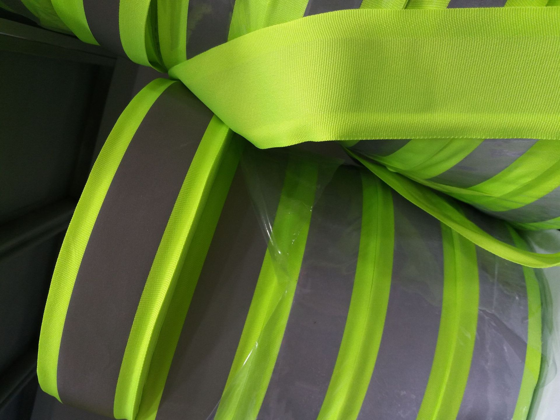 荧光色橘黄色荧光反光织带 中间条杠高亮化纤 反光晶格荧光松紧