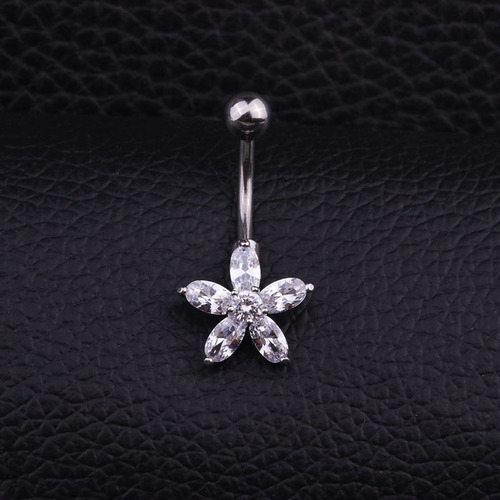 Wish hot selling navel ring European and American medical stainless steel inlaid zircon navel nail foreign trade body piercing jewelry wholesale