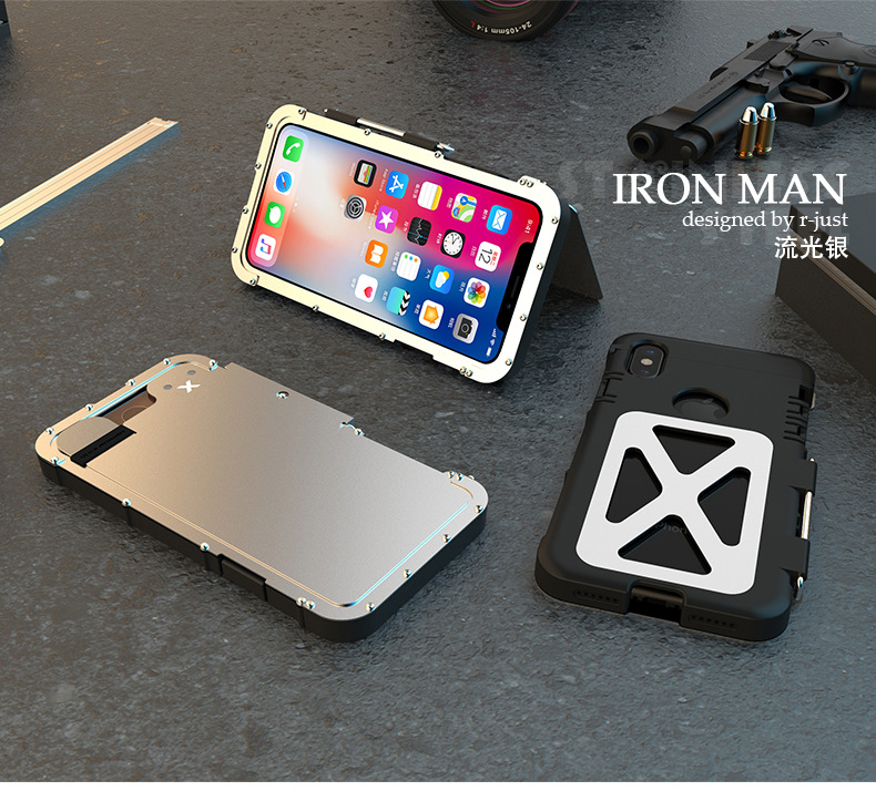 Armor King Iron Man Luxury Shockproof Stainless Steel Aluminum Metal Flip Case Cover for Apple iPhone X