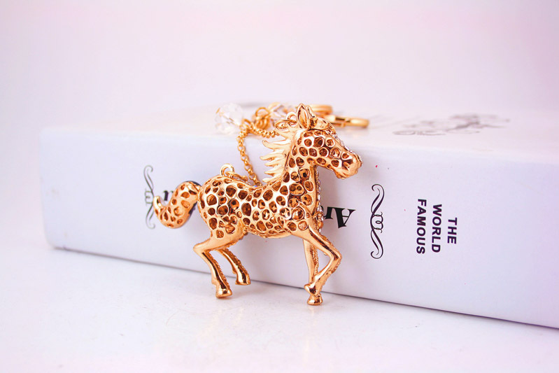 52g Weight Alloy, Metal Material Animal Pattern Unisex Gender Coffee, White Color Creative Animal Diamond Zodiac Pony Shape Car Keychain 10
