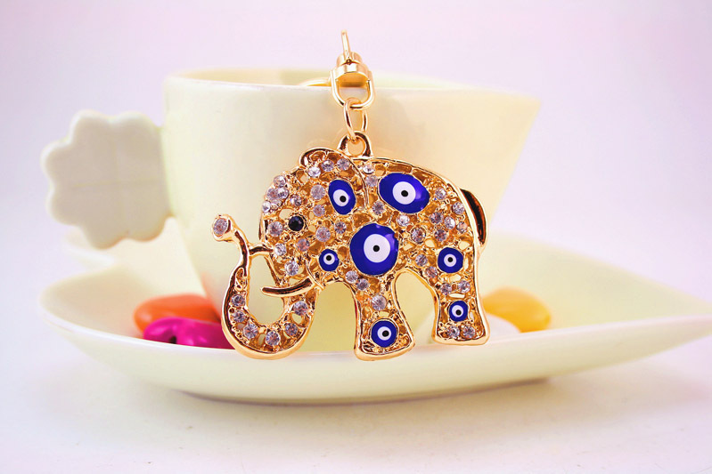 42g Weight Alloy, Metal Material Elephant Pattern Unisex Gender Turkey Devil Eyes Blue Elephant Bag Accessories Animal Metal Pendant Keychain 2