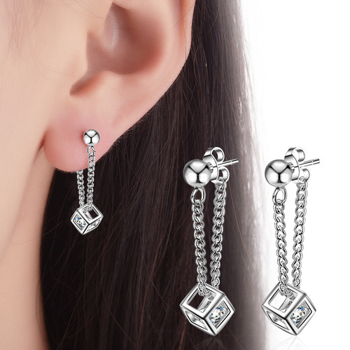 Heart Ornament Korean Style Fashion Rubik's Cube Long Earrings for Women Personalized Diamond Earrings Wholesale Earrings Korean Style