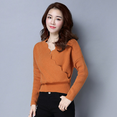 2021秋冬新款开叉V领套头毛衣女韩版修身显瘦针织衫女打底毛衣女|ms