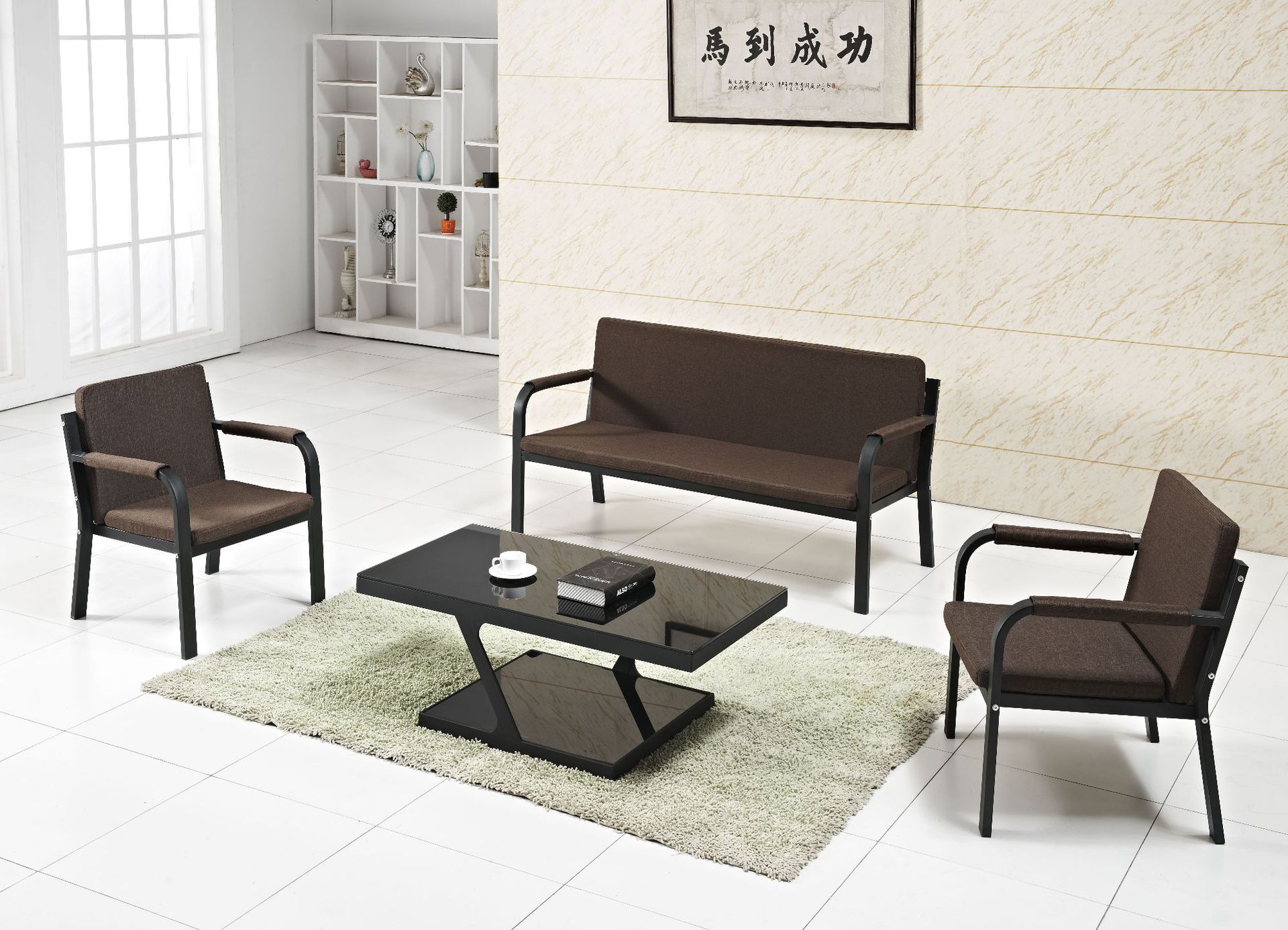 五金铁架简易拆装会客接待商务休闲办公沙发茶几组合三人部分包邮|ms