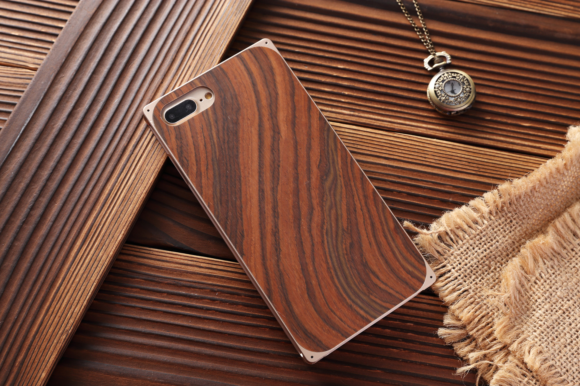 Armor King Natural Wood Aluminum Hybrid Shockproof Hard Metal Protective Cover Case for Apple iPhone 7 Plus & iPhone 7