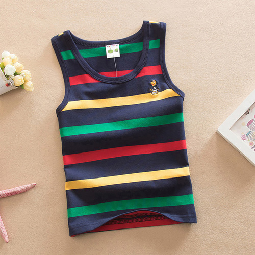 Bala 1-15 Year Old Kids' Summer Wear: Boys' Vest, 95% Cotton, Available in Small, Medium, and Large Sizes—Cross-Border Design with Striped, Stretchy Lycra Cotton