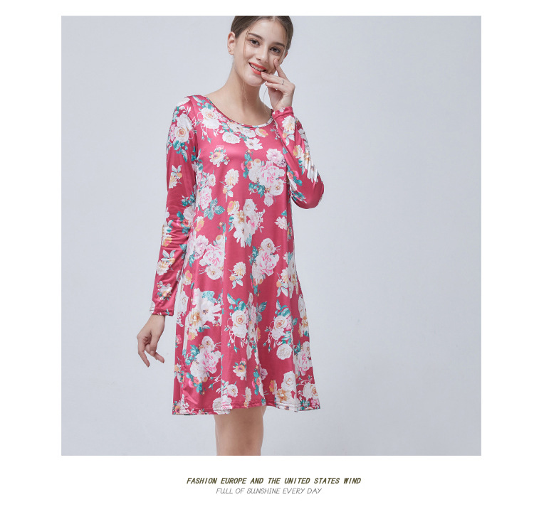 print round neck loose long sleeve dress  NSJR33388