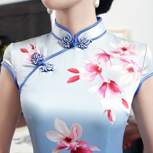Blue flowers chinese dresses retro qipao  women's fashion elegant improved qipao dress to restore ancient ways  cheongsam wholesale