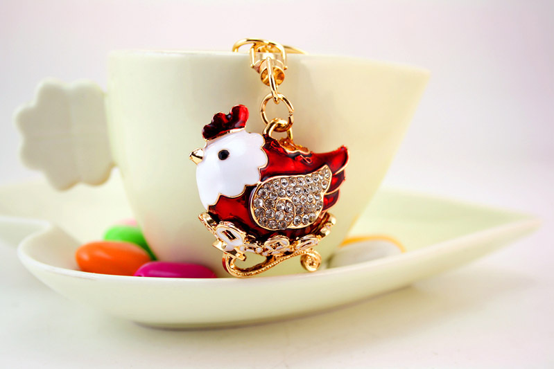39g Weight Birthday Occasion Alloy, Metal Material Animal Pattern Unisex Gender Cute Diamond Zodiac Chicken Metal Pendant Keychain 2