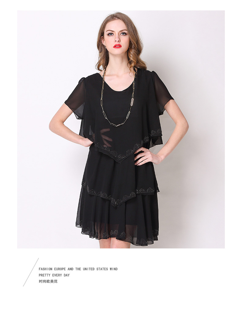 fashion loose diamond short-sleeved dress NSJR51589