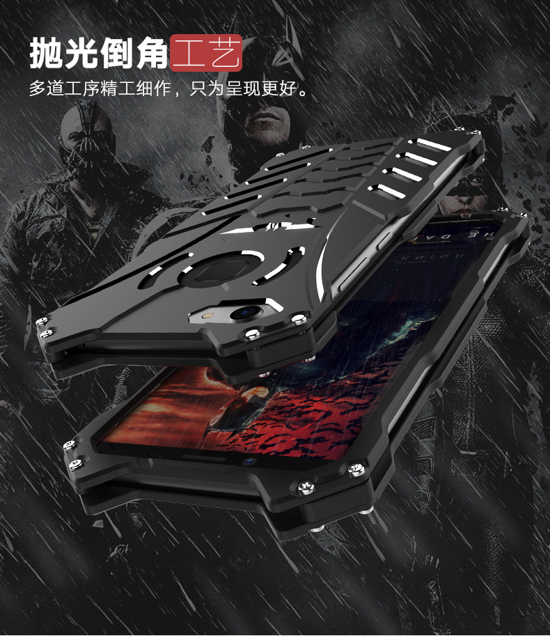 R-Just Batman Shockproof Aluminum Shell Metal Case with Custom Batarang Stent for vivo Y79