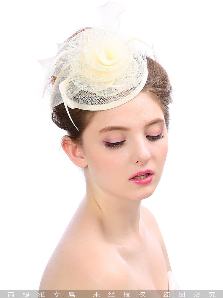 芮缇雅头饰 速卖通新款手工亚麻新娘礼帽 创意羽毛宫廷宴会小帽子详情图8