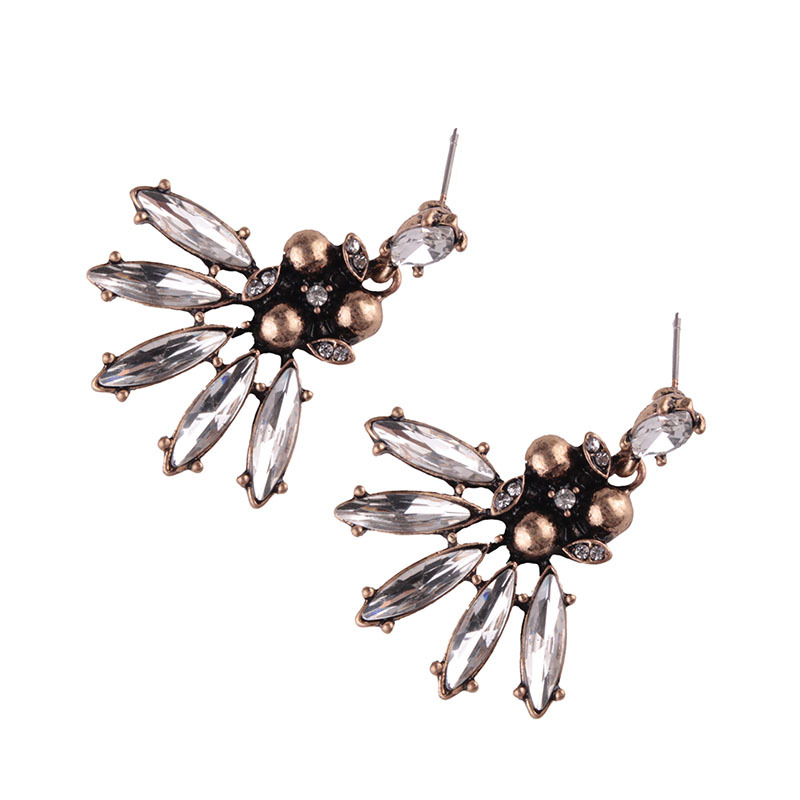 Retro alloy Inlaid with zircon earring (Silver black)NHJQ9290-Silver black