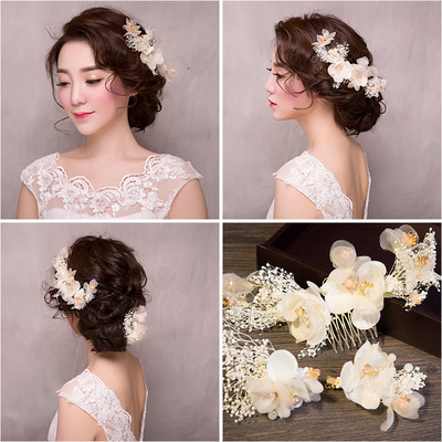 Hairpin hair clip hair accessories for women flower headdress hay white hair comb hair set wedding dress accessories