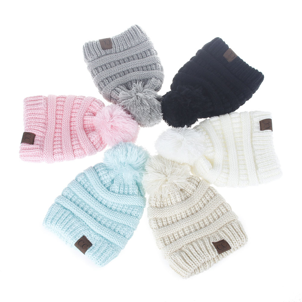 Children Unisex Cute Solid Color Pom Poms Wool Cap display picture 2