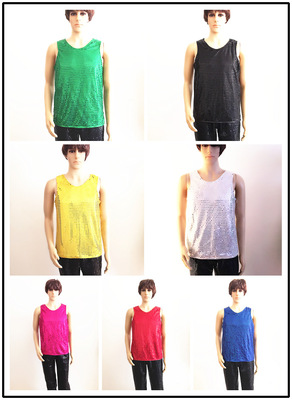 韩版舞台跳舞男女式亮片背心贴片无袖表演服弹力面料演出服|ru