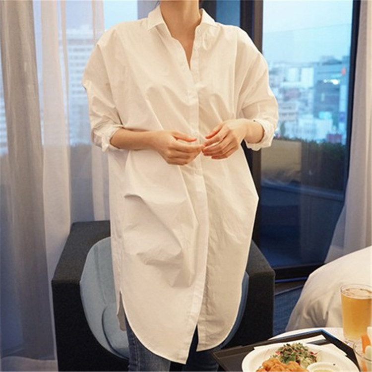 758跨境货源女宽松衬衣裙2025春季新款中长款宽松显瘦长袖白衬衫