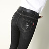 New mid waist Embroidered Black nine points flanges jeans trousers