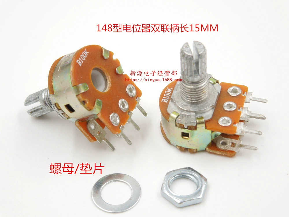 WH-148 двойной потенциометр 100K с гайкой/прокладкой (короткая ручка) B100K 6-ножная ручка, длина 15 мм