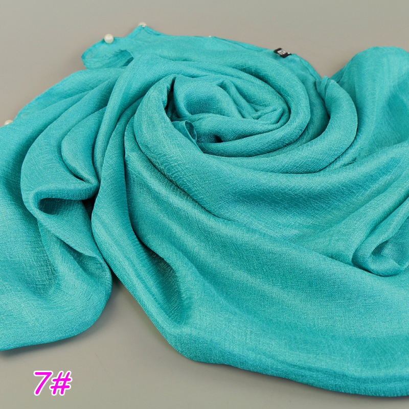 7# -钉珍珠围巾荷兰亚麻单色围巾