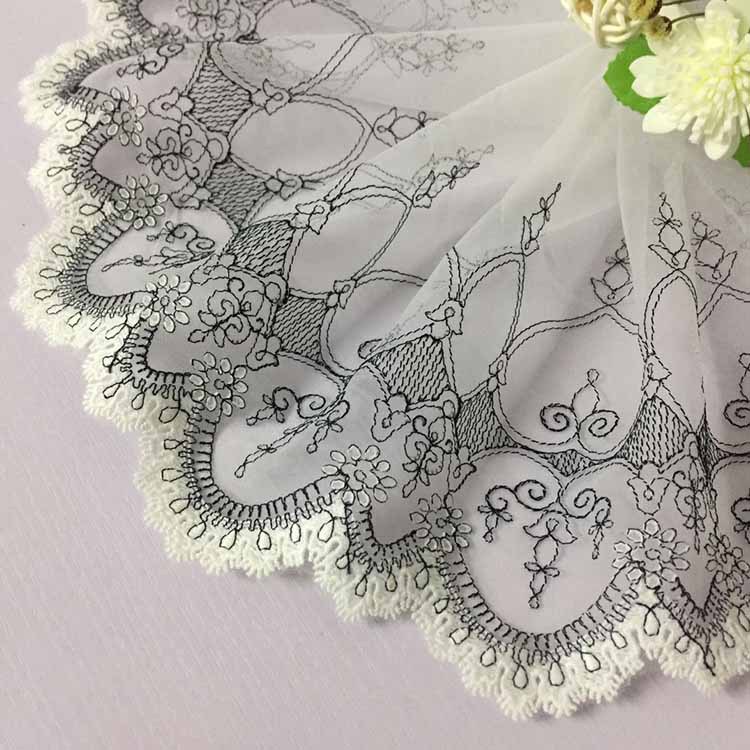 新款双色蕾丝花边辅料涤纶丝网纱刺绣黑白色服装婚纱辅料宽18cm