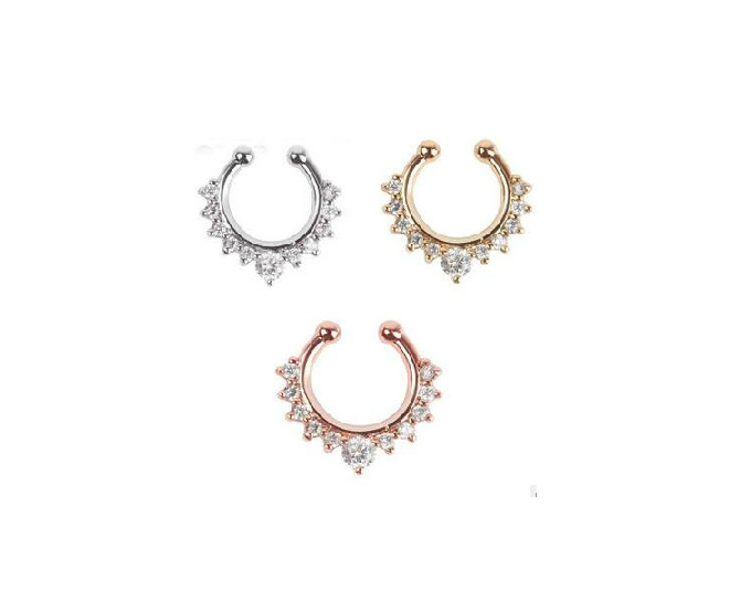 European And American Foreign Trade Zircon Crystal False Nose Ring Women's C-rod False Nose Nail Piercing Jewelry Nose