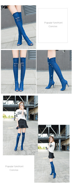 Mecebom/Новые Модные женские джинсовые сапоги выше колена на