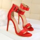 1408-1 European and American fashion simple sexy nightclub slim heel super high-heeled silk satin metal belt buckle one-word belt sandals