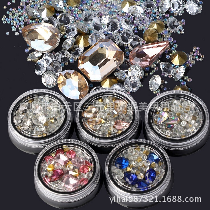 Nail accessories black boxed color shaped pointed bottom Diamond White Diamond elf beads glass beads mixed 5