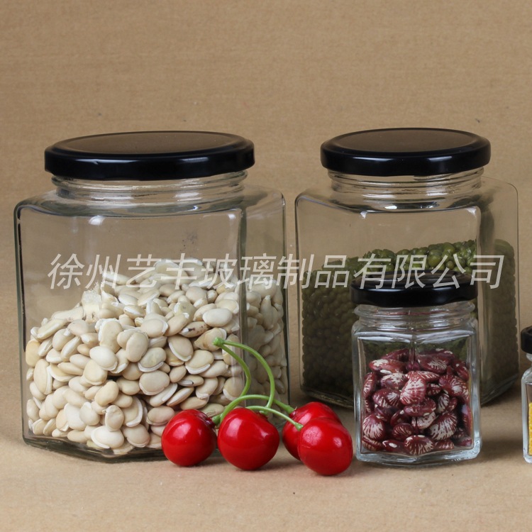 六棱菱形玻璃酱菜瓶蜂蜜瓶罐头瓶  燕窝瓶 辣椒酱瓶 雪梨膏瓶