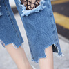 fall new broken hole irregular black net rose applique jeans female