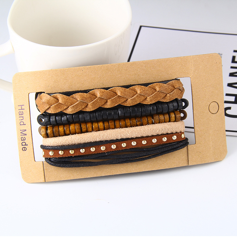 retro suit bracelet DIY woven imitation leather bracelet multi-layer bracelet multi-element bracelet